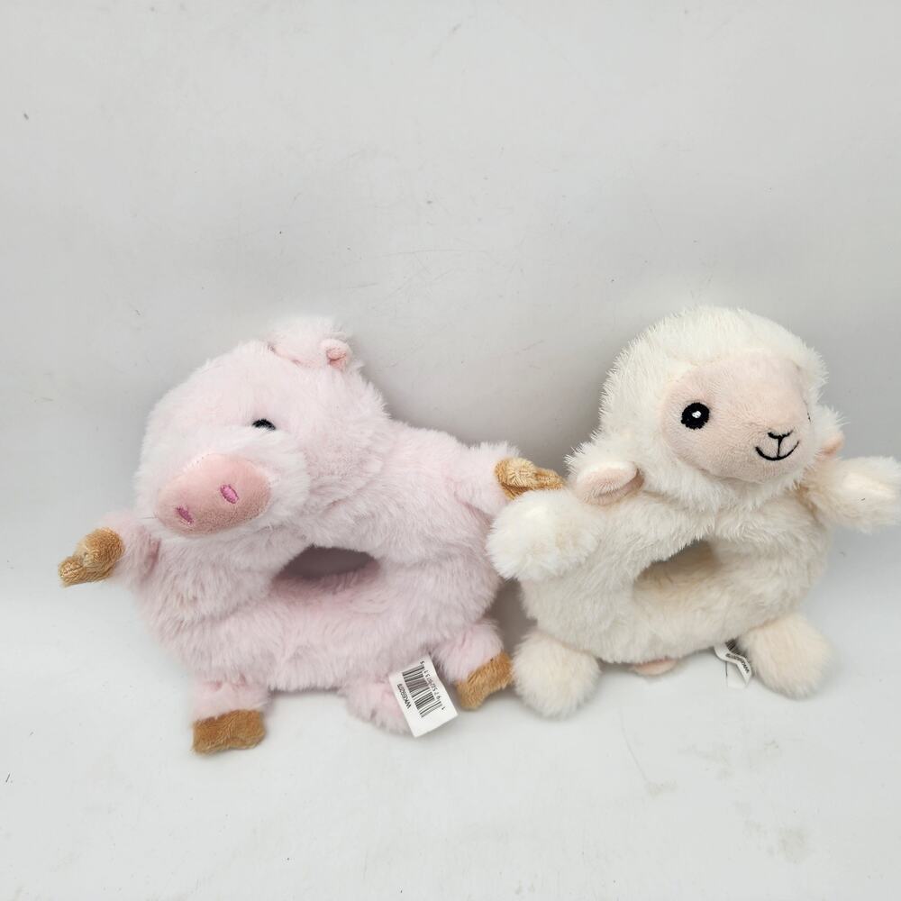Heritage Baby Stackable Plush Rattles Lamb Pig Baby Farm Animals 2-PC